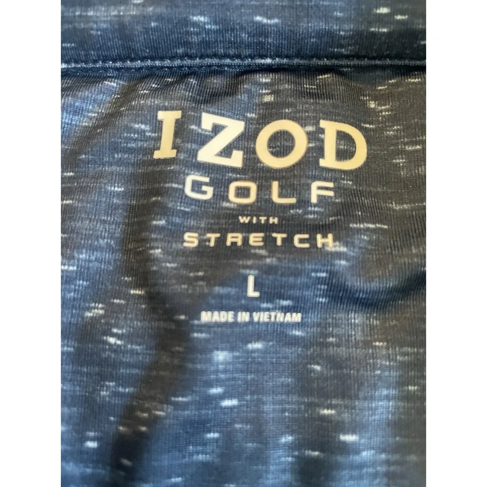 Izod Golf Short Sleeve Polo Shirt Blue White Splatter Pattern Logo Large JBHS - Picture 7 of 7